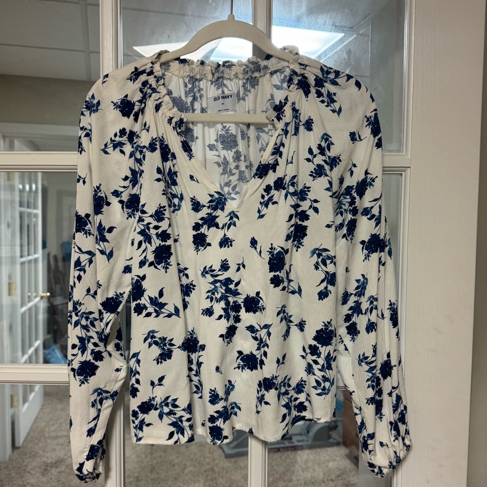 Old Navy Blue Floral Women's Blouse XS